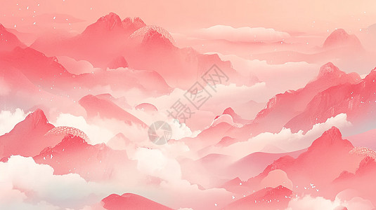 大山蜂蜜云雾间粉色唯美壮丽的山川插画