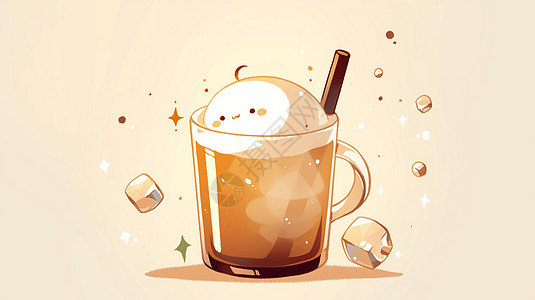 一杯卡通珍珠奶茶背景图片