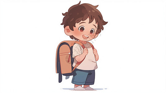短发可爱的男孩背着书包去上学图片