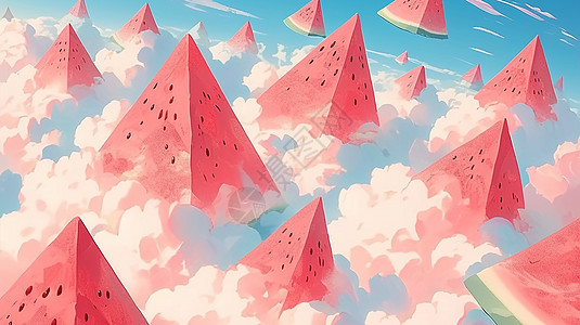 云雾间的梦幻的粉色西瓜山图片