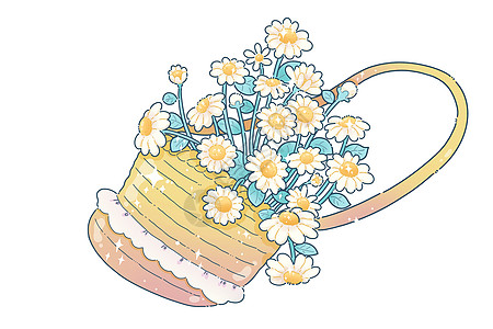 立夏唯美治愈的花朵元素插画编织包鲜花插画