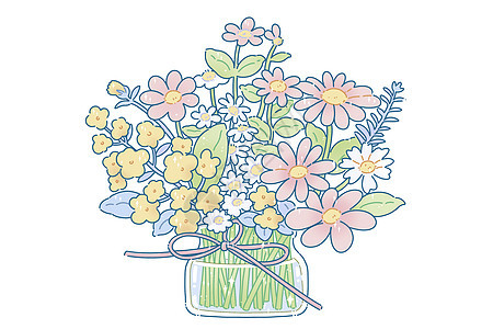 唯美治愈的花朵元素插画花瓶鲜花图片