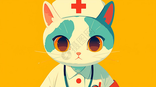 穿着医生服装的卡通小猫图片