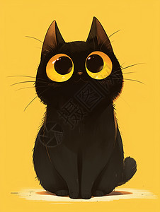 大眼睛呆萌可爱的卡通小黑猫图片