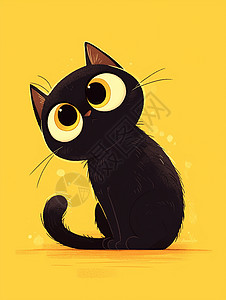 大眼睛可爱的卡通小黑猫图片