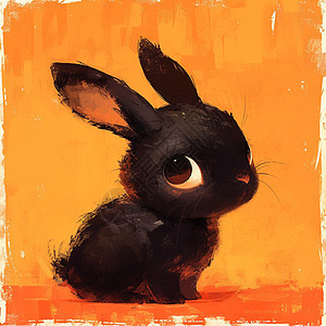 长耳朵可爱的卡通小黑兔子图片