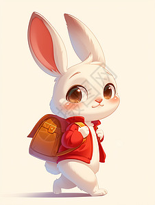 背着红色书包的卡通小白兔图片