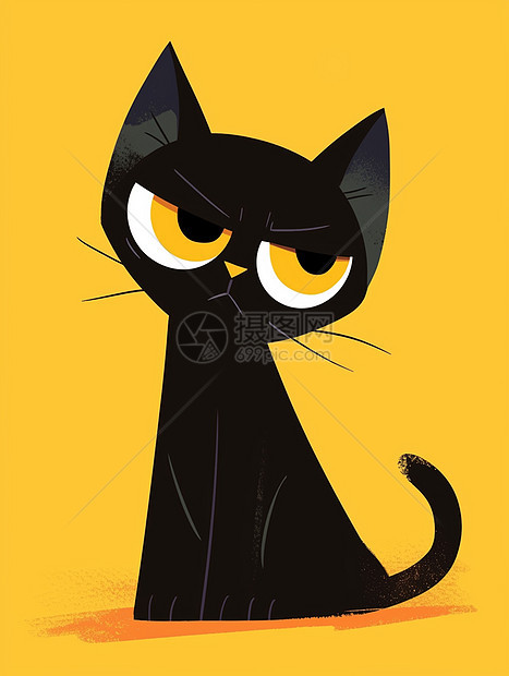 黑色简约可爱的卡通小黑猫在生气图片