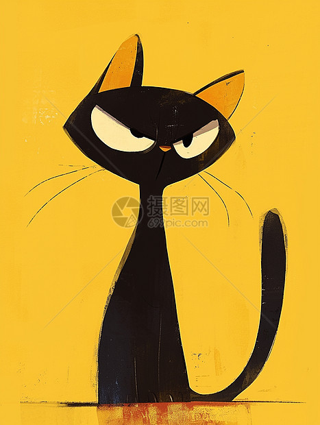 生气的黑色简约可爱的卡通小黑猫图片