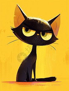 黑色可爱的卡通小黑猫在生气图片