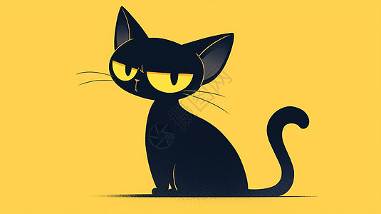 大大的黄色眼睛可爱的卡通黑猫头像图片
