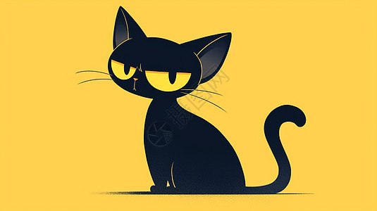 黄色眼睛可爱的卡通黑猫头像图片