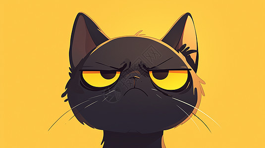 黄色眼睛可爱的卡通黑猫图片