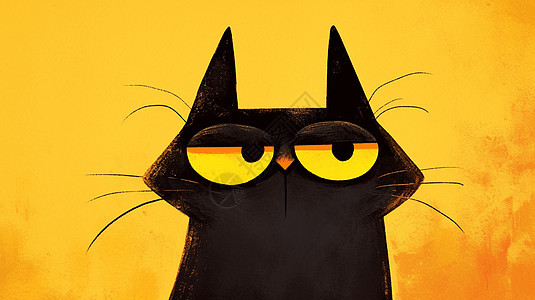 大大的黄眼睛可爱的卡通黑猫头像图片