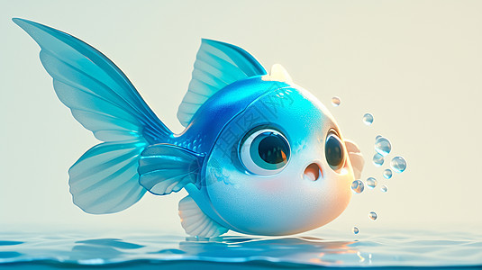 蓝色立体可爱的卡通鱼背景图片