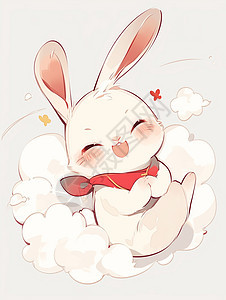 拿着红包开心笑的可爱卡通小白兔图片