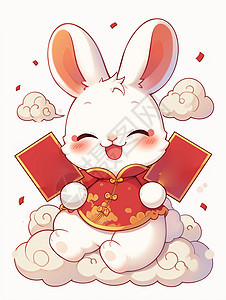 拿着红包开心笑的可爱卡通白兔图片
