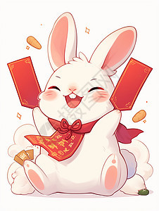 拿着红包笑的可爱卡通小白兔图片