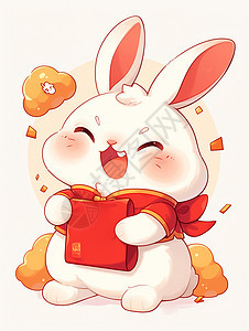 拿着红包笑的可爱卡通白兔图片