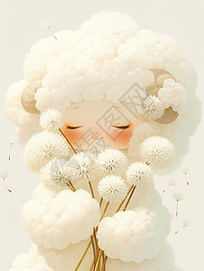毛茸茸可爱的卡通羊形象手拿花朵图片