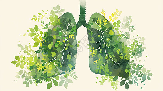 卡通肺部造型铺满了树叶图片