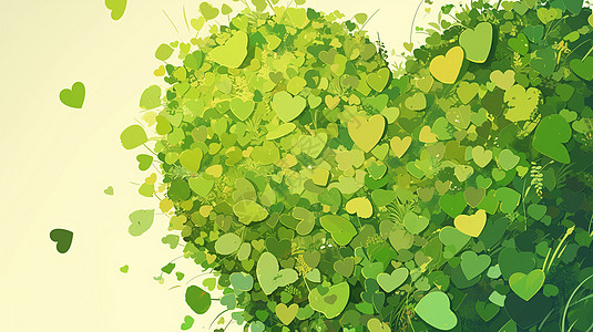 绿色树叶组成的爱心形状图片