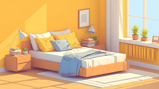 浅色系卡通卧室床图片
