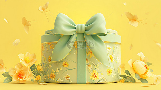 绿色花朵卡通礼物盒图片