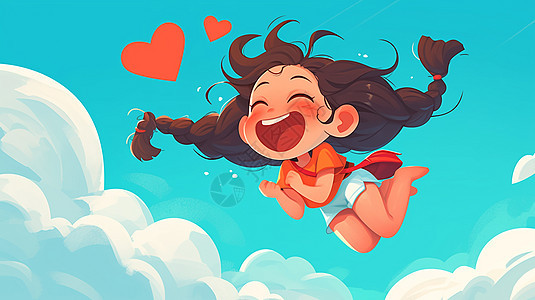 在空中开心飞的卡通女孩图片