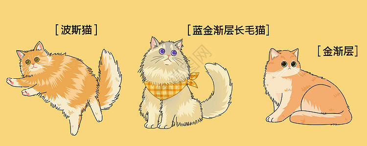 金灯台萌宠可爱三小只猫咪插画插画