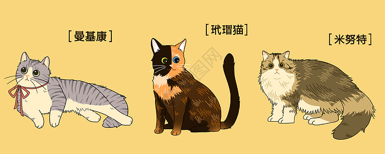 萌宠可爱萌萌哒三小只猫咪插画图片