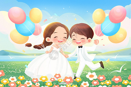 小清新520情人节结婚唯美插画图片