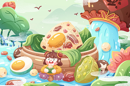 清新端午节传统美食粽子插画图片