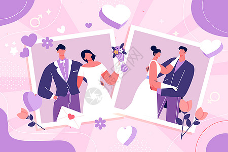 520情人节婚礼照片插画
