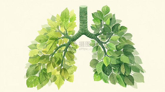 绿色树叶拼接成的肺部造型图片