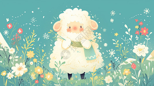 在草丛中一只可爱的小羊图片