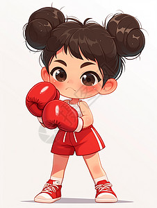 戴着红色拳击手套打拳击的卡通女孩图片