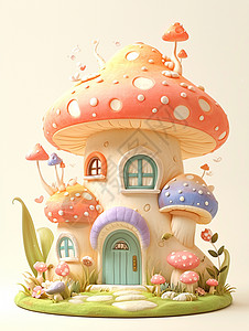 彩色唯美的卡通蘑菇屋图片