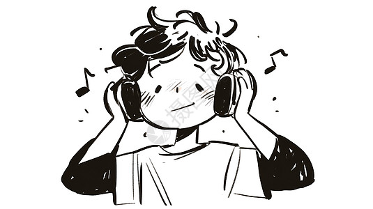 男孩戴着耳机听音乐图片