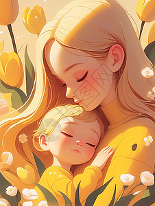 身穿黄色亲子装拥抱在一起的母女图片
