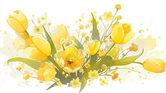 一簇黄色调美丽的卡通花朵背景图片