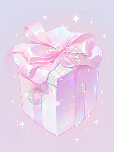 淡粉色系着蝴蝶结的卡通礼物盒图片
