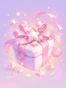 系着淡粉色蝴蝶结的卡通礼物盒图片