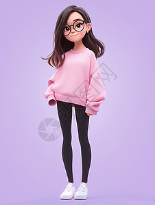 穿着粉色上衣戴着黑框眼镜的时尚卡通女孩图片