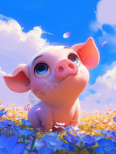 晴朗的天空下一只大耳朵可爱的卡通小猪图片