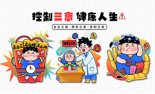 手绘卡通可爱描边世界高血压日之预防三高合集背景图片