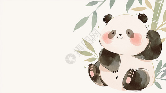 手绘风可爱的卡通大熊猫与竹子图片