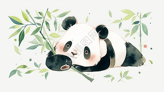 手绘风可爱的卡通熊猫与竹子图片