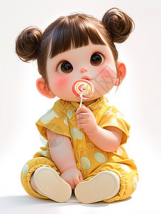 吃棒棒糖的可爱卡通小女孩图片