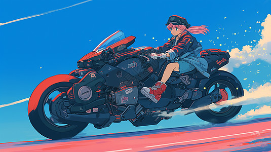 骑大摩托的卡通女孩图片